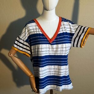 Free People Multi-Color Striped Mid Sleeve Tee
